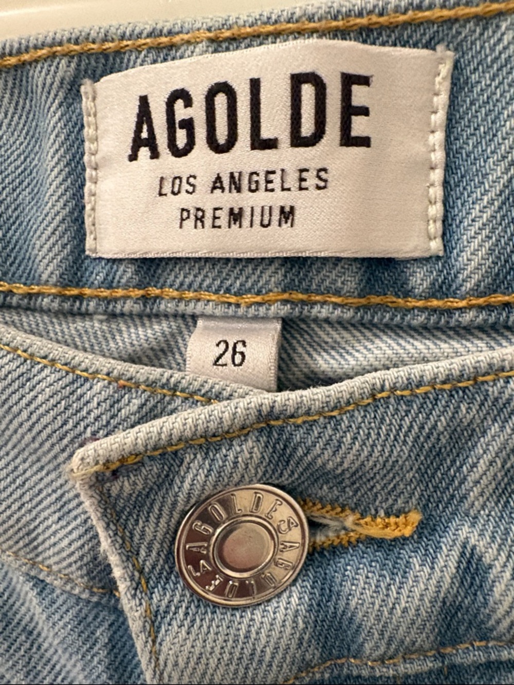 EUC [Agolde] Blue Denim Straight Leg High Rise Distressed Jeans Women’s 26 - Picture 11 of 11